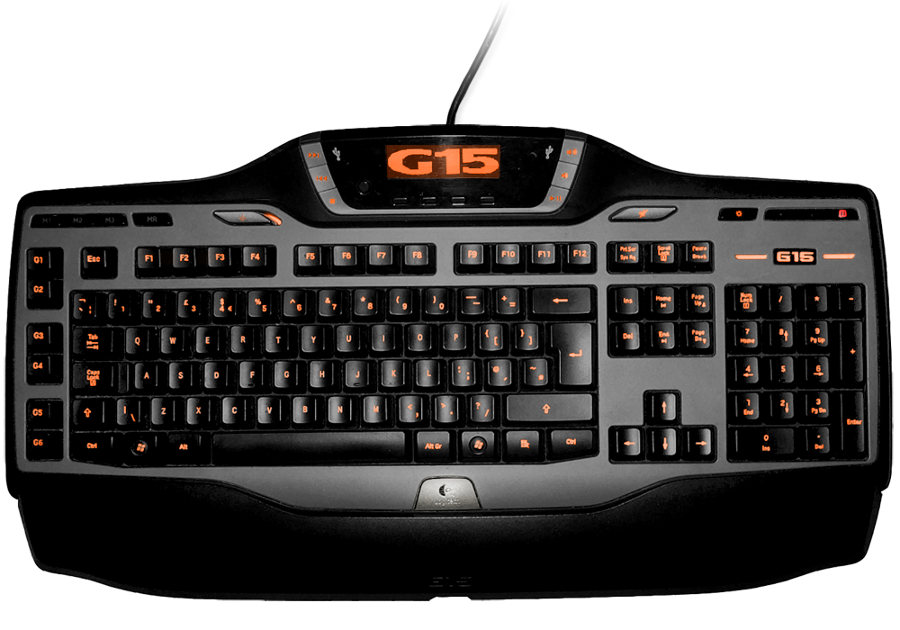 L’incroyable clavier Logitech G15, avec son petit écran LCD monochrome au-dessus du pavé de touches macro